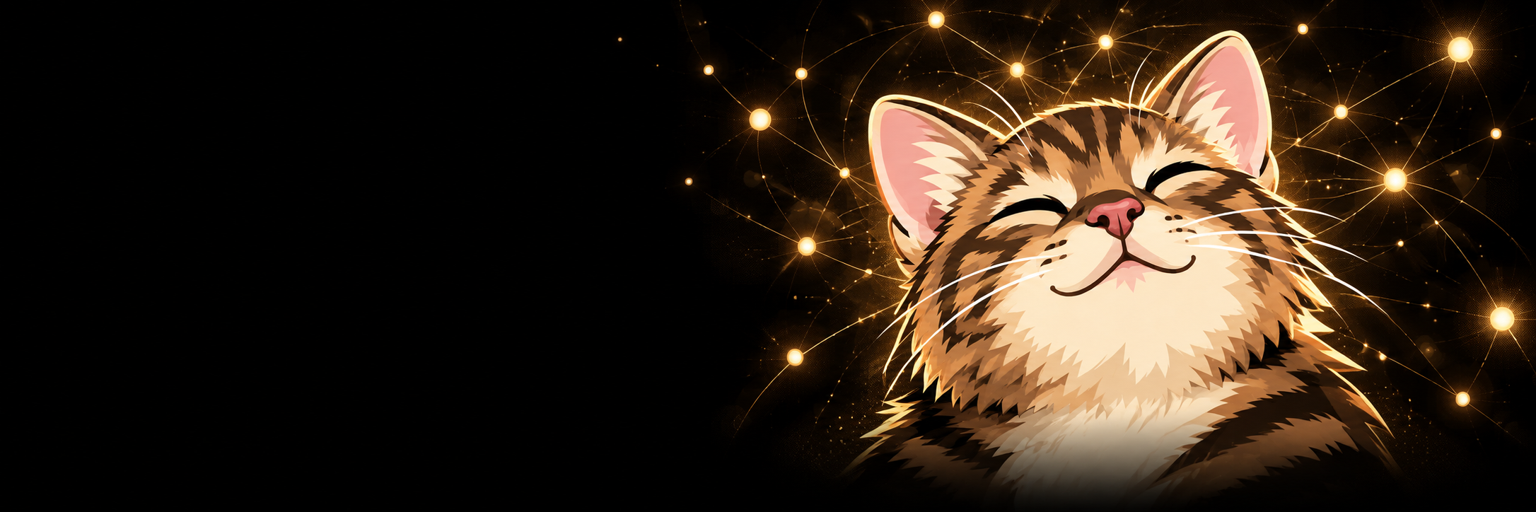 Cartoon Cate surrounded by a constellation of golden network connections